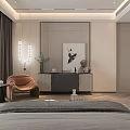 Modern Bedroom Interior Design With King Bed Open Closet Striped Wall And Green Plant