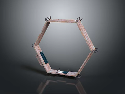 Scenic Natural Landscape View Through Wooden Hexagon Frame With Books And Dark Background 3d model