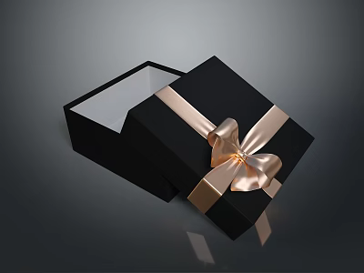 Open Black Gift Box With Shiny Gold Ribbon Bow For Daily Use 3d model Open Black Gift Box With Shiny Gold Ribbon Bow For Daily Use 3d model