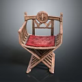 Wooden Carved Chair With Decorative Backrest Red Cushion And Crossed Legs