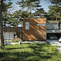 Modern Detached House With Wooden Exterior Surrounded By Trees In Lush Natural Setting And Driveway