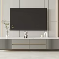 Modern TV Stand With Marble Top Decorations And Large Screen TV In Light Room