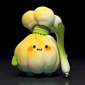Cute Cartoon Garlic Character With Smiling Face And Green Onion Side Decoration
