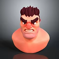 3D Fictional Character Bust Featuring Angry Expression Spiky Hair And Thick Eyebrows