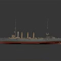 Highly Detailed 3D Rendering Of A Warship With Funnels And Masts