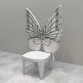 Colorful Butterfly Wing Shaped Single Chair With Patterned Seat And Black Legs