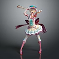 Anime Style Fantasy Character with Colorful Outfit Frilled Skirt and Ribbon Hat 3D Model Design