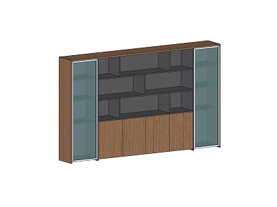Modern Wooden Bookcase With Glass Doors Open Shelves And Bottom Cabinets 3d model