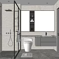 Modern Bathroom Interior Featuring Glass Shower Enclosure Gray Walls And Vanity With Mirror