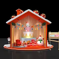 Festive Christmas House with Snow Covered Roof Gifts Snowman and Decorative Signboard