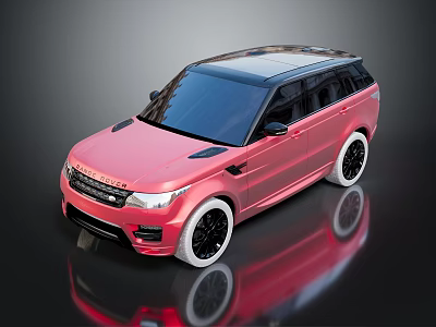 Sleek Pink SUV with Black Wheels Tinted Windows and Glossy Reflection on Dark Surface 3d model