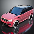 Sleek Pink SUV with Black Wheels Tinted Windows and Glossy Reflection on Dark Surface