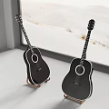 Musical Instruments Two Black Guitars On Stands By Indoor Window With Snowy View