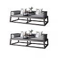 Chinese Style Luohan Bed With Wooden Frame Gray Cushions Throw Pillows And Tea Table