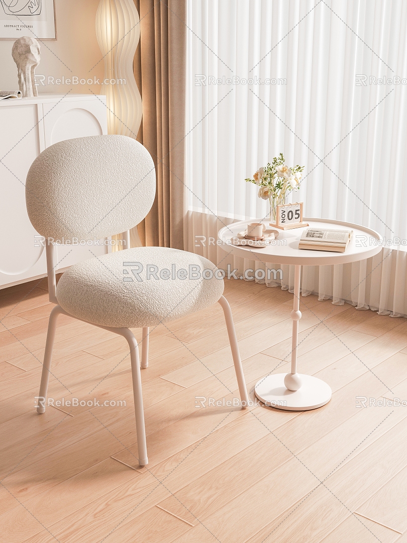 Cream Style French Casual Table and Chair 3d model