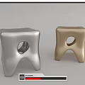 Modern Silver and Gold Stools with Abstract Shape and Circular Cutout