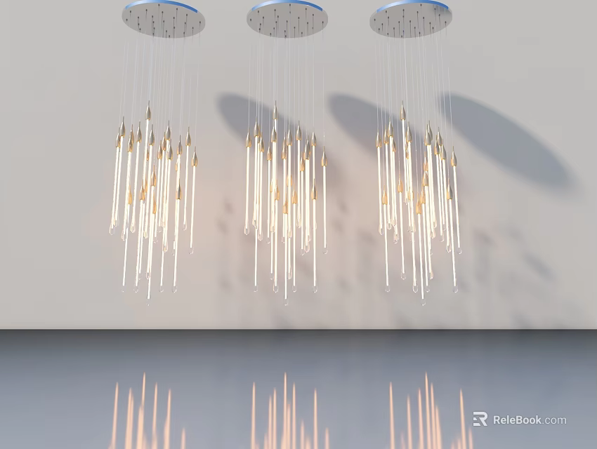 Modern Interior Swing Door Design With Pendant Lights And Reflective Floor 3d model 