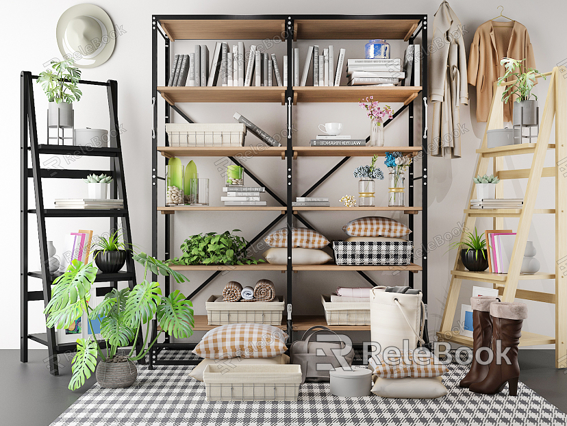 Industrial LOFT Bookshelf Bookshelf Ornaments Storage Rack Coat Cabinet Coat Rack model