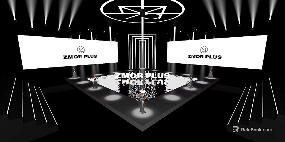 ZMOR PLUS Fashion Runway Stage With Geometric Design Spotlights And Backdrop Screens 3d model 