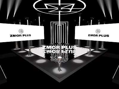 ZMOR PLUS Fashion Runway Stage With Geometric Design Spotlights And Backdrop Screens 3d model