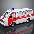 White and Red Striped Ambulance Model With Blue Emergency Light Red Cross And Number 03