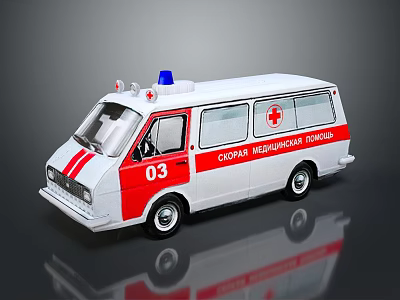 White and Red Striped Ambulance Model With Blue Emergency Light Red Cross And Number 03 3d model