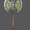 Ornate Decorative Axe With Intricate Metal Blade And Leather Wrapped Handle