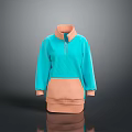 Turquoise and Light Brown High Neck Zipper Loose Fit Soft Sweater Top