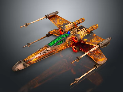 Cosmic Aerospace Ornate Spaceship Design With Golden Red Details And Multi Wing Structure 3d model