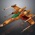 Cosmic Aerospace Ornate Spaceship Design With Golden Red Details And Multi Wing Structure