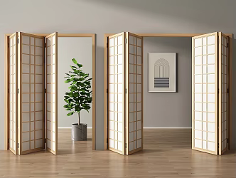 Folding door Japanese-style folding door sliding door lattice door partition sliding door partition door 3d model