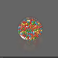 Transparent Glass Ball Filled With Colorful Beads On Gray Background With Reflection