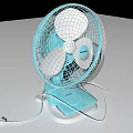 Blue Tabletop Electric Fan With White Blades Metal Grill Stable Base And Power Cord
