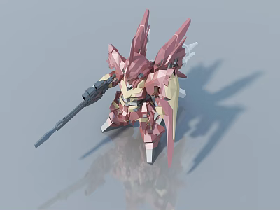 Pink Chibi Style Sci Fi Mecha Game and Movie Character With Wings And Long Spear 3d model