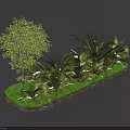 Lush Garden Greenery With Tree Palm Plants Grass And Brick Edge Arrangement