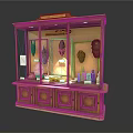 Vintage Wooden Display Cabinet With Glass Doors And Various Exhibits Inside