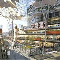 Vibrant Urban Commercial District With High Rise Buildings Pedestrians And Shops