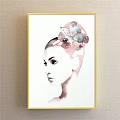 Modern Portrait Painting of Woman with Green Flowers Covering Face and Upper Body