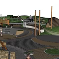 Children's Playground Design With Acorn Shaped Structures Circular Paths And Goose Sculptures