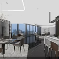 Elegant Modern Living Dining Room Interior With Sofa Dining Table Decorative Painting And Round Rug