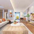 Modern Living and Dining Room Interior With White Sofa TV Table and Decorative Plants