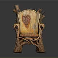 Handcrafted Wooden Chair With Tree Root Frame Leather Seat And Heart Carving
