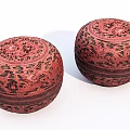 Round Red Carved Storage Boxes With Intricate Patterns For Home Decor 3d model
