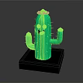 Cartoon Green Cactus With Smiling Face Red Flower And Purple Decorations In Square Green Pot