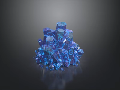 Blue Crystal Stack with Shiny Transparent Faceted Gemstones on Dark Background 3d model
