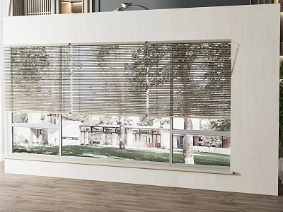 Elegant Modern Window Venetian Blinds With Natural Light And Green Outdoor View 3d model