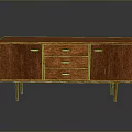 Elegant Mid-Century Wooden Sideboard With Natural Wood Grain Drawers Cabinet Doors And Slender Legs