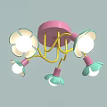 Pink Yellow Green Flower Design Ceiling Light With Multiple Decorative Bulbs 3d model