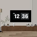 Modern Wooden TV Stand with TV Floor Lamp Plant and Decorative Items in Living Room