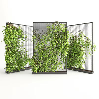 Green Vines Growing On Three Panel Decorative Grid Screens For Indoor Decoration Design 3d model
